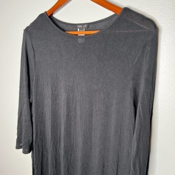 J Jill Womens Long Line Slub Knit Top Large Black Split Sides 3/4 Sleeve Stretch - Picture 4 of 8